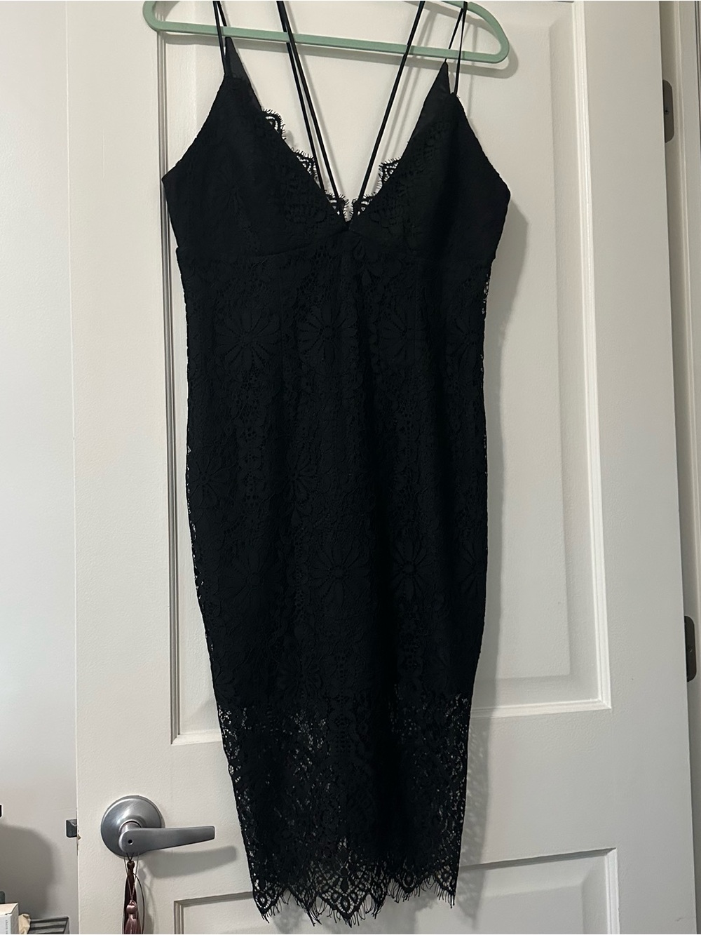 Bardot Black Lace Midi Slip Dress with Double Straps sz L